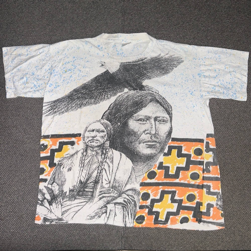 Rare 90s Native American Bald Eagle All Over Print T Shirt